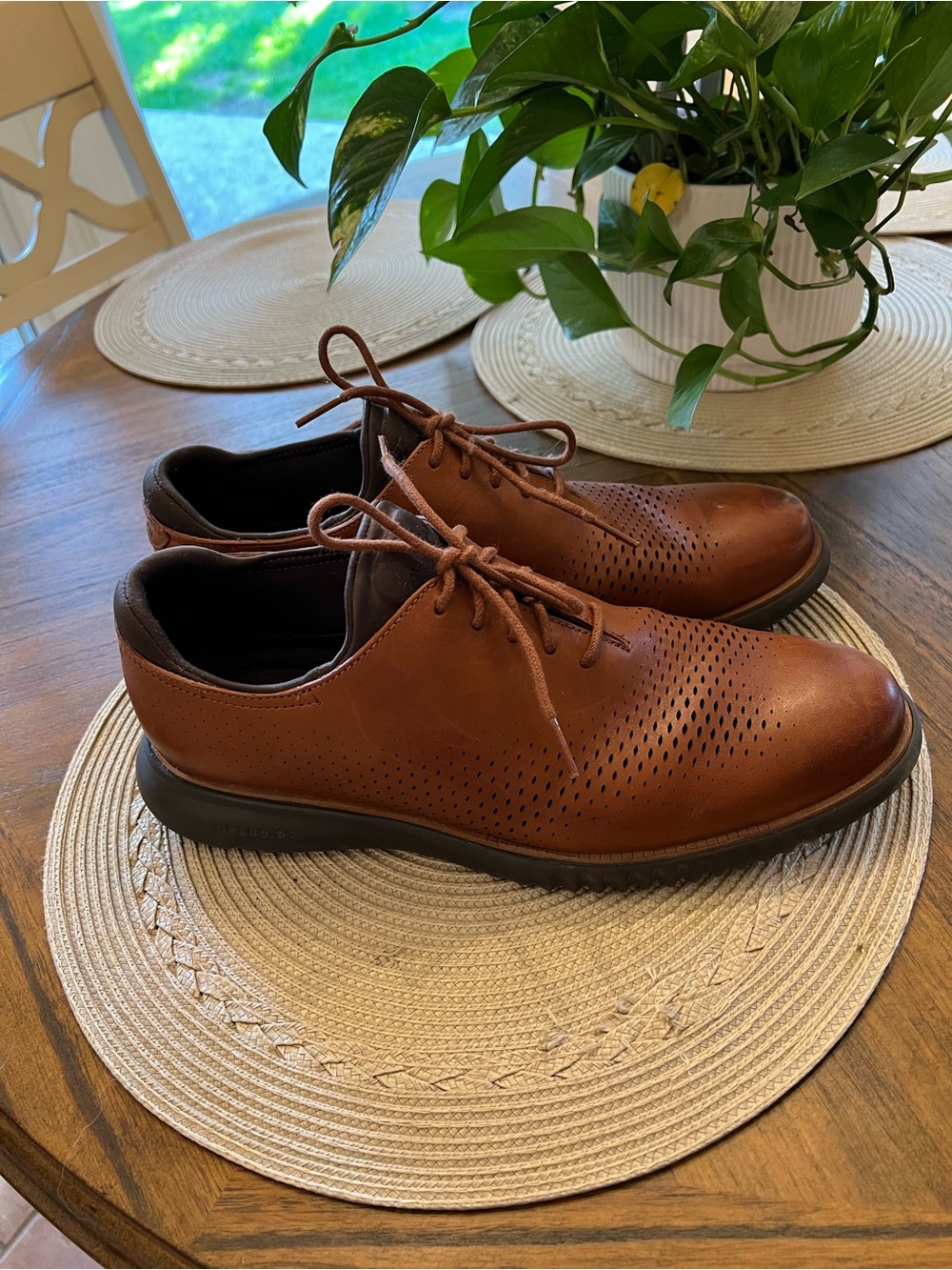 Cole Haan Brown Perforated Leather Lace-Up Oxfords